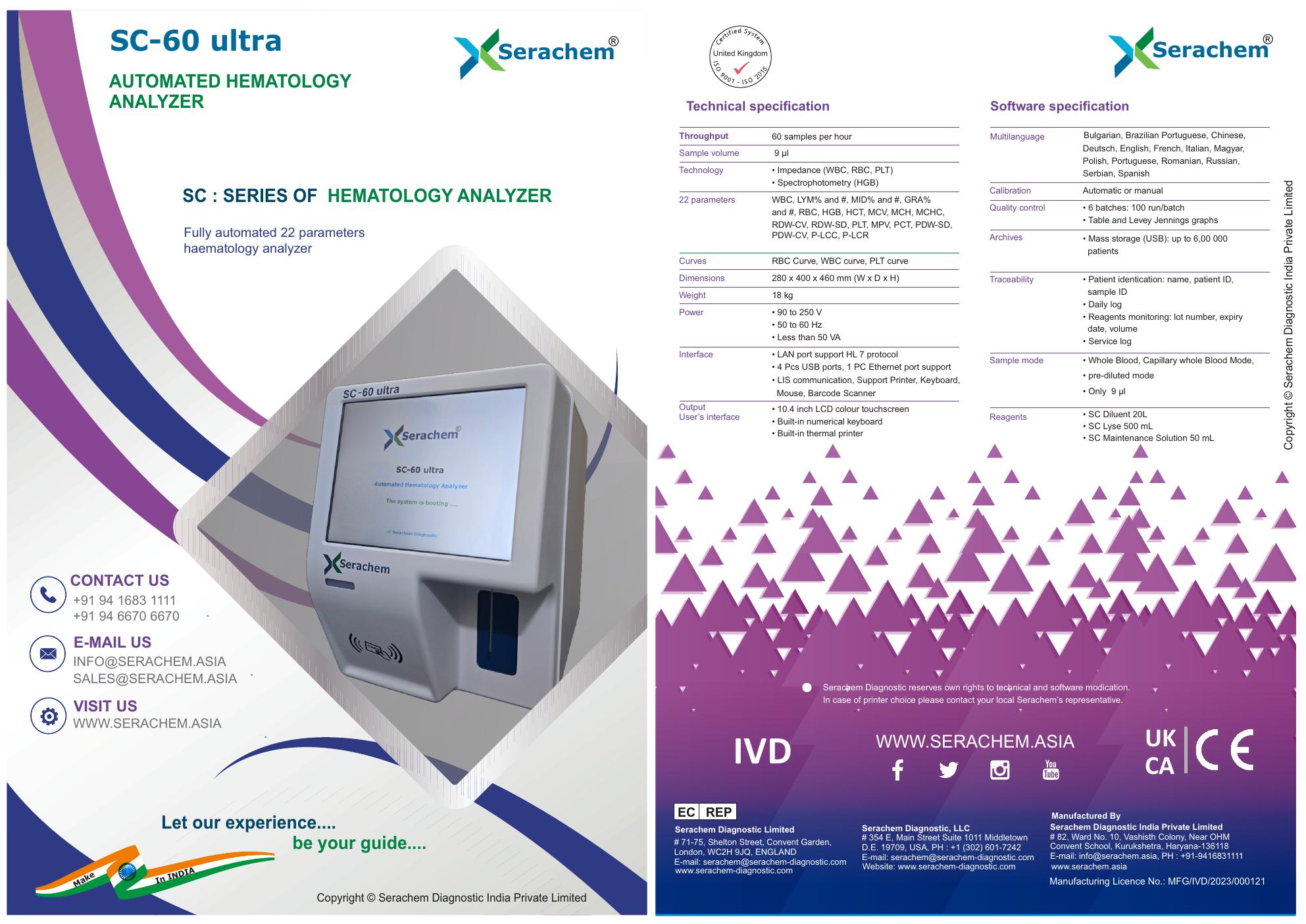 SC-60 Ultra 3-Part Hematology Analyzer